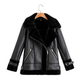 Autumn Winter Coat Women Pu Faux Soft Leather Black White Sheepskin Fur Jacket Female Aviator Outwear Casaco Feminino