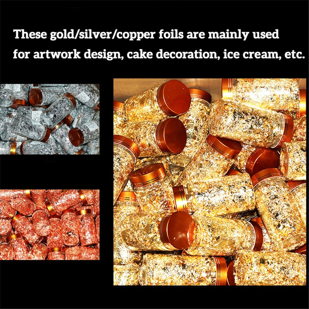 HULIANFU Shiny 10g Gold Foil Jewelry Luxury Resin Decoration Paper Handicrafts Flake Siver Leaf Nail Beauty Gilding DIY Art Craft