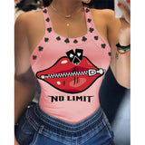 Tank Tops Women U Neck Letter Print Lips Vest Summer Ladies Harajuku Shirts Slim Fit Polyester Sleeveless Top Tshirts