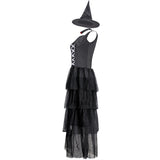 hulianfu Adult Halloween Witch Sexy Sleeveless Costumes Black for Women Fantasy Witch Role Cosplay Carnival Party Dress Performance Skirt