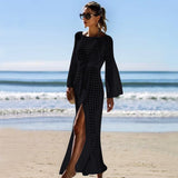 hulianfu New Knitted Beach Cover Up Women Bikini Swimsuit Cover Up Hollow Out Beach Dress Tassel Tunics Bathing Suits Cover-Ups Beachwear