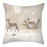 HULIANFU Merry Christmas Pillow Case Xmas Deer In Snow Forest Picture Cushion Cover For Home Sofa Decor Short Plush Pillowcases