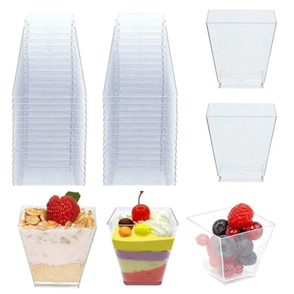 HULIANFU panacota plastic cup 50Pcs desert cup Clear Portion Transparent Trapezoidal Food container 60ml glasses for desserts Yogurt cups