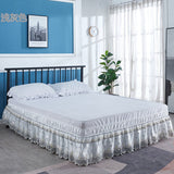 HULIANFU Top Selling Delicate Double Layers Luxury Stereoscopic Embroidered Flowers Lace Ruffle Bed Skirts with Strong Elastic Bed Cover