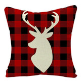 HULIANFU Linen Red Scottish Plaid Christmas Cushions Case Reindeer Trees Snowflakes Print Christmas Decorative Pillows for Sofa Couch Bed