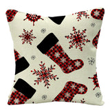 HULIANFU Linen Red Scottish Plaid Christmas Cushions Case Reindeer Trees Snowflakes Print Christmas Decorative Pillows for Sofa Couch Bed