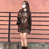 hulianfu Y2K Vintage Brown Sweatshirts Women Streetwear Egirl Aesthetic Letter Oversize Hoodies Harajuku Korean Style Female