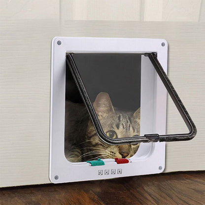 HULIANFU Pet Cat Flap Door with 4 Way Lock Security Flap Door Waterproof Screen Window for Puppy Cats Anti Escape Safety Gate Supplies