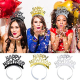 HULIANFU 2023 3pcs Happy New Year Headband Glitter Gold Silver Hairbands Photo Props For New Year Eve Christmas Party Hair Hoop Accessories