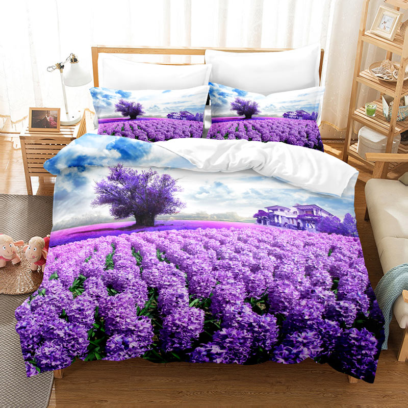 HULIANFU Purple Bedding Set Linens Duvet Cover Bed Quilt Pillow Case 3D Comforter Lavender Butterfly Double Full King Queen Twin Single