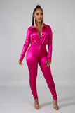 Woman OL satin Suit Solid Color Long Sleeve V Neck lapel Short Jumpsuit+pencil pants Tracksuit S-2XL 15Color