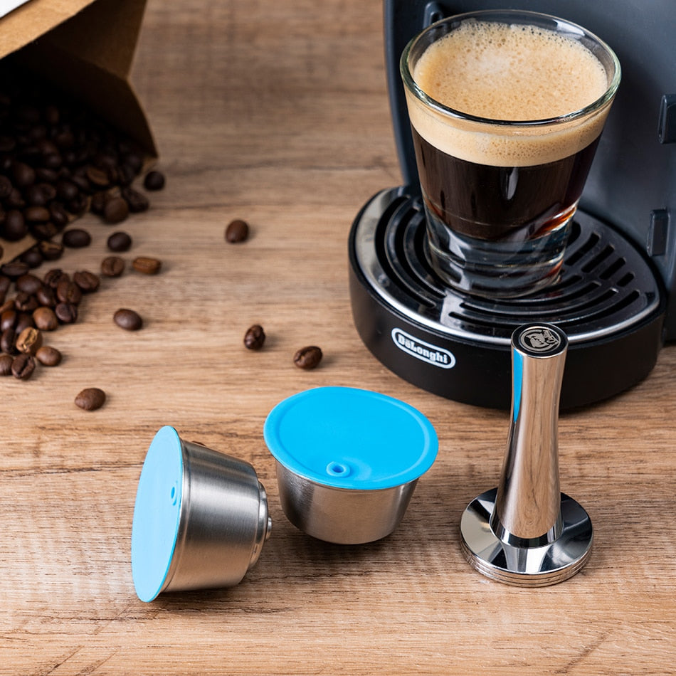HULIANFU Refillable STAINLESS STEEL Metal Reusable Dolce Gusto Capsule Silicone Cover Dolci Gusto Coffee Machine Coffee Spoon with Clip