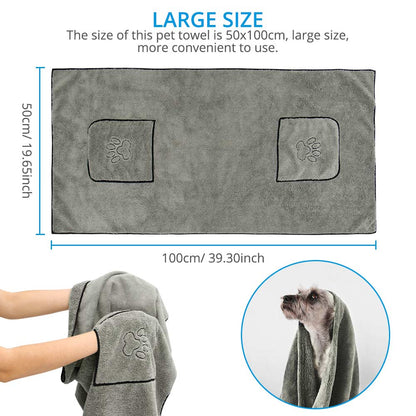HULIANFU Pet Dog Towel Super Absorbent Dog Bathrobe Microfiber Bath Towels Quick-Drying Cat Bath Towel