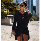 hulianfu New Knitted Beach Cover Up Women Bikini Swimsuit Cover Up Hollow Out Beach Dress Tassel Tunics Bathing Suits Cover-Ups Beachwear