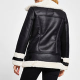 Autumn Winter Coat Women Pu Faux Soft Leather Black White Sheepskin Fur Jacket Female Aviator Outwear Casaco Feminino