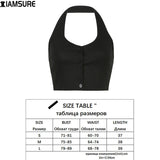 Streetwear Fashion Striped y2k Halter Knitted Vest For Women Sexy Backless Slim Outfits Female Tank Tops Autumn