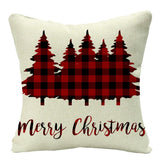 HULIANFU Linen Red Scottish Plaid Christmas Cushions Case Reindeer Trees Snowflakes Print Christmas Decorative Pillows for Sofa Couch Bed