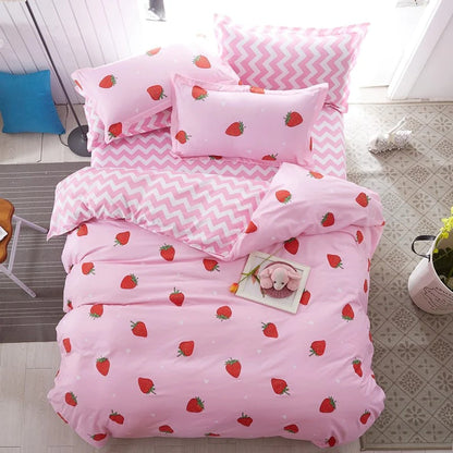 HULIANFU Nordic Style Pink Heart Bedding Set Cover Cute Bed Linens Duvet Cover Sheets and Pillowcases Queen King Size Home Textile Sets