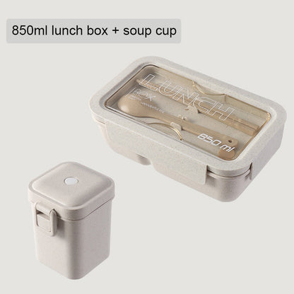 HULIANFU Wheat straw lunch box for kids plastic food storage container snacks box japanese style bento box with tableware soup cup