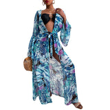 Beach Dress Bikini Cover Up Print Bathing Suit Women Kimono Plus Size Tunic Sexy Long Sleeve Swimwear Cover-Ups