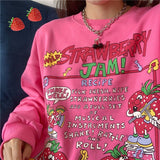 New Harajuku Retro Top Strawberry Print Hoodie Women Loose Streetwear Sweatshirt American Retro Oversized Pullover