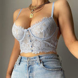 Backless Lace Camisole Women Backless Crop Top Ladies Summer Vintage Underwire Sexy Vest Top