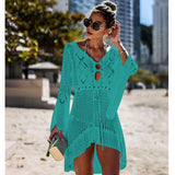 hulianfu New Knitted Beach Cover Up Women Bikini Swimsuit Cover Up Hollow Out Beach Dress Tassel Tunics Bathing Suits Cover-Ups Beachwear