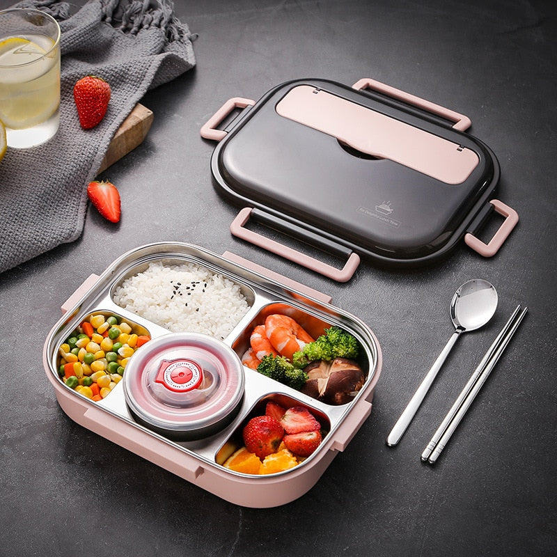HULIANFU Stainless Steel Lunch Box For Kids Food Storage Insulated Lunch Container Japanese Snack Box Breakfast Bento Box With Soup Cup