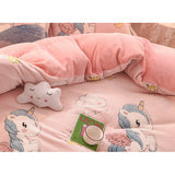 HULIANFU  WOSTAR Cartoon printed velvet duvet cover set super soft cozy plush adult kids bedroom double bed quilt cover luxury bedding set