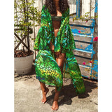 Beach Dress Bikini Cover Up Print Bathing Suit Women Kimono Plus Size Tunic Sexy Long Sleeve Swimwear Cover-Ups