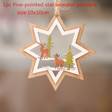 HULIANFU New Year  1PC 2D 3D Christmas Ornament Wooden Hanging Pendants Star Xmas Tree Bell Christmas Decorations For Home Navidad