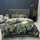 HULIANFU Tropical Leaves Flowers Duvet cover set Silky Soft 100%Egyptian Cotton Bedding set Queen King Bed sheet Quilt Cover Pillowcases