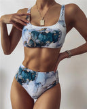 Women Print Bikini Summer New Marble Printed Push Up Bandeau Swimsuits Sexy High Waist Beach Sport Bathing Suit Biquinis