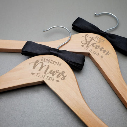 HULIANFU Personalized Wedding Hanger Bridal Shower Gift Engrave Name Wood Hanger Bridesmaid  Groomsmen Hanger Laser Cut Dress Hanger