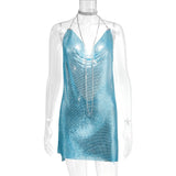 Sexy Backless y2k Metal Party Summer Dress Women Beach Night club Mini slip dress Glitter Sequin ladies Dresses