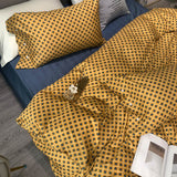 HULIANFU Svetanya Nordic Yellow Geometric Egyptian Cotton Satin Bedlinens Queen King Size Fitted Sheet Bedding Set Duvet Cover Set