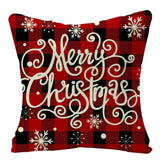 HULIANFU Linen Red Scottish Plaid Christmas Cushions Case Reindeer Trees Snowflakes Print Christmas Decorative Pillows for Sofa Couch Bed