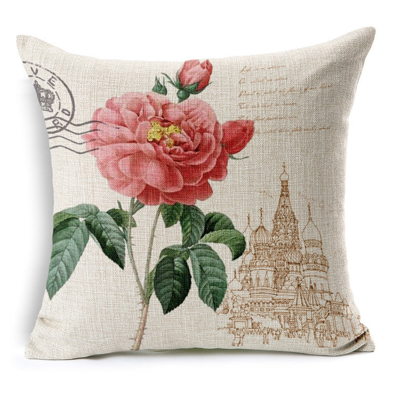 HULIANFU Retro Colorful Flowers Pillows Floral Cushion Pillowcase for Home Decorative Decoration Sofa Cushions Customized