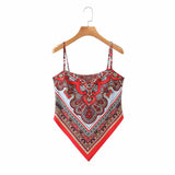 New Women vintage paisley print spaghetti strap sexy chic camis tank ladies summer backless bowknot sling tops LS3866