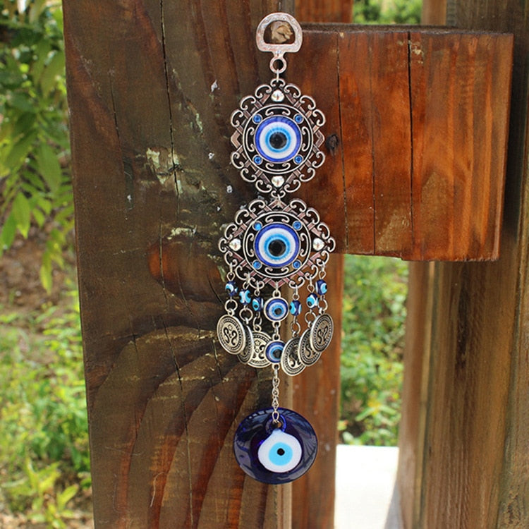 HULIANFU Turkish Blue Eyes Amulet Wall Protection Hanging Decoration Lucky Pendant Wind Chimes Hanging Ornament Garden Home Decorations