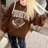 hulianfu Y2K Vintage Brown Sweatshirts Women Streetwear Egirl Aesthetic Letter Oversize Hoodies Harajuku Korean Style Female