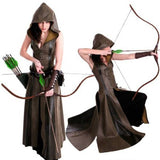 Medieval Archer Ranger Elf Halloween Hobbit Costume Women Assassin Jerkin Cosplay Bodice Dress Leather Hood Robe Cloak For Adult
