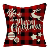 HULIANFU Linen Red Scottish Plaid Christmas Cushions Case Reindeer Trees Snowflakes Print Christmas Decorative Pillows for Sofa Couch Bed