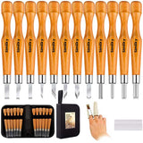 HULIANFU SIMILKY Wood Carving Tools Set SK7 Carbon Steel Crafting Chisel Tools - with Protective Cover Storage Case Small Pumpkin 12-Set