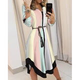 Spring Summer Lady Cover Up Women&#39;s Shirt Dress Wave Print Long Sleeve V-Neck Casual Loose Holiday Midi Dress Plus Size