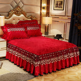 HULIANFU 3Pcs Luxury Bedding Set Warm Soft Bed Spreads Heightened Bed Skirt Adjustable Linen Sheets Queen King Size Cover with Pillowcase