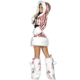 High Quality Adults Womens Santa Claus Costume Sexy Cute Red White Striped Christmas party Fancy Dress With + Leggings