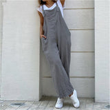 Women Suspender Rompers Overalls Vintage Jumpsuits Playsuits Long Pockets Wide Leg Pants Combinaison Oversize