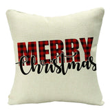 HULIANFU Linen Red Scottish Plaid Christmas Cushions Case Reindeer Trees Snowflakes Print Christmas Decorative Pillows for Sofa Couch Bed