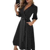 Spring Summer Lady Cover Up Women&#39;s Shirt Dress Wave Print Long Sleeve V-Neck Casual Loose Holiday Midi Dress Plus Size